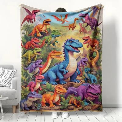 Soft Funny Throw Blanket 2D Cartoon Dinosaur Pattern Plush Blanket Warm Christmas Gift Air-conditioned Room Warm Nap Home Office
