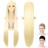 CaseEden Super Long Straight Wig with Wig Net (Set of 2), Light Gold, 100cm, Costume Accessory