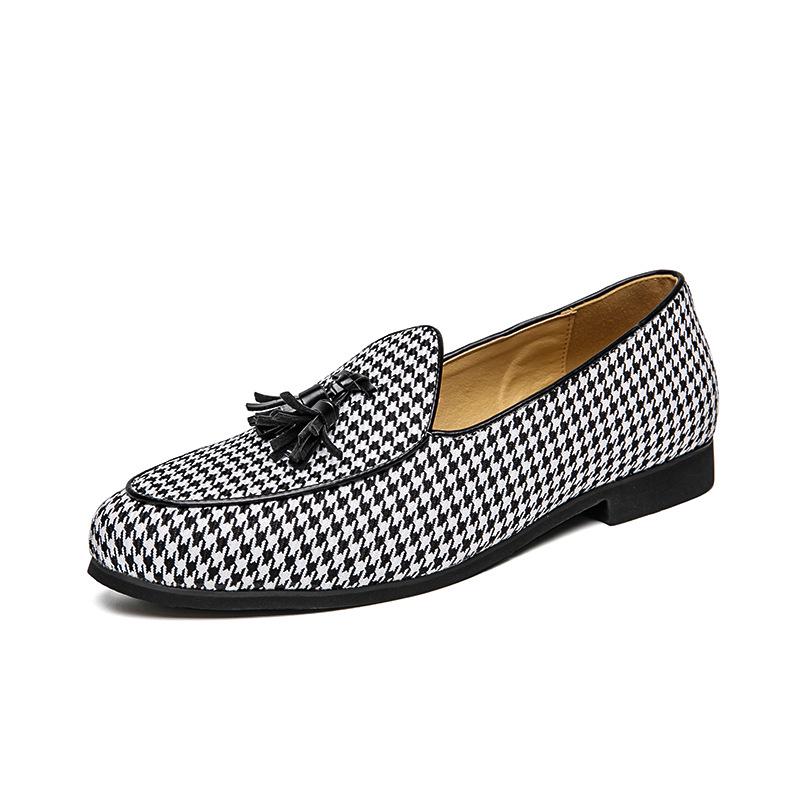 Men s Houndstooth Tassel Leather Loafers - British & Korean Style, Lightweight, Plus Size 40