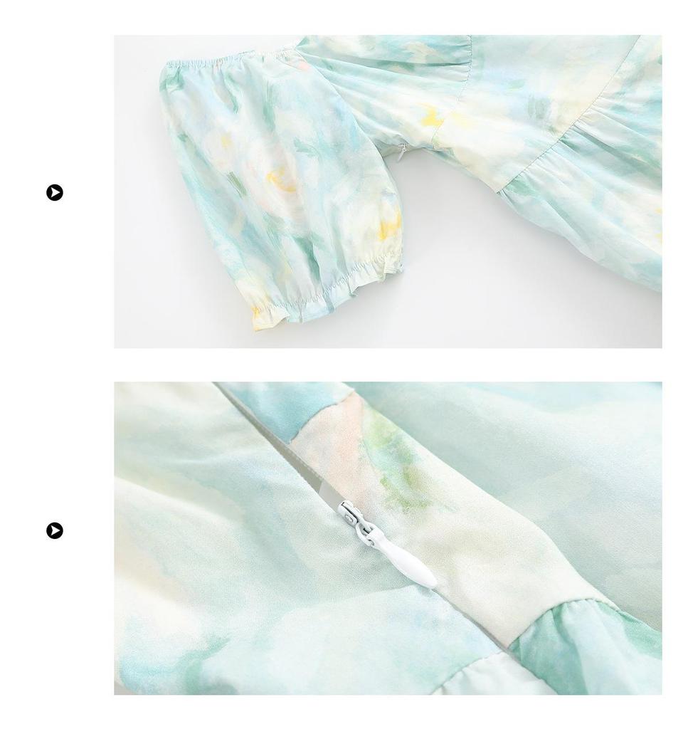Blumenprint-Maxikleid in Übergröße mit Puffärmeln und Taillengürtel für einen schlankmachenden, süßen Sommer-Look