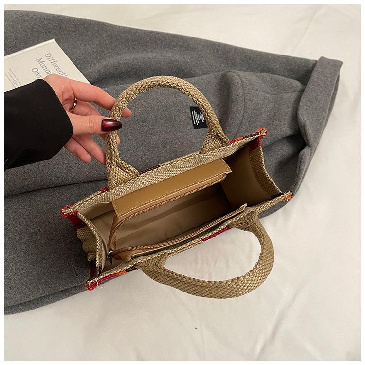 Women's Bag Cotton and Linen Large-capacity Portable Tote Bag New Fashion Embroidery Striped Color Contrast Hand Bag Women's Bag