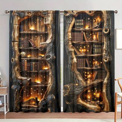 2 Stück magisches Vintage-Bücherregal & Vorhänge mit Sternenmuster, Entwickelt für Lichtblockierung, Premium-Material, Geeignet für Arbeitszimmer,