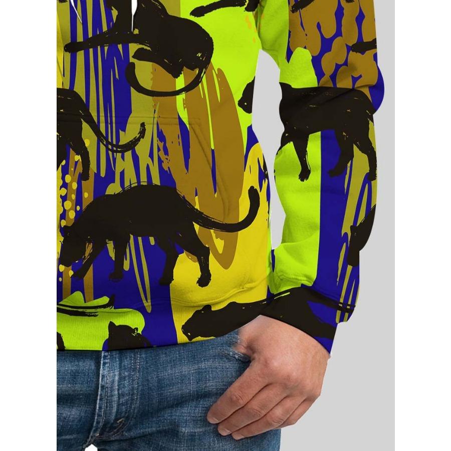 Herbst Winter North Eisbär Pullover Langärmel 3D-Druck Herren Hoodie Schwarzes Katzenmuster Trendige Sportbekleidung Sweatshirt