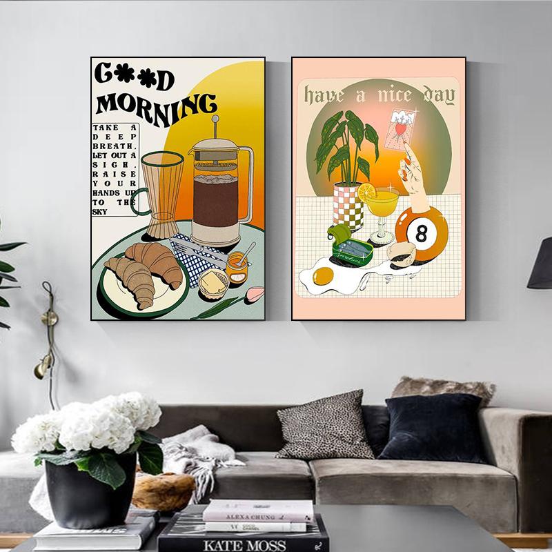 Essen Küche Poster Wandkunst Leinwanddruck Brot Getränk Obst Dessert Malerei Dekorative Bild Moderne Esszimmer Dekoration