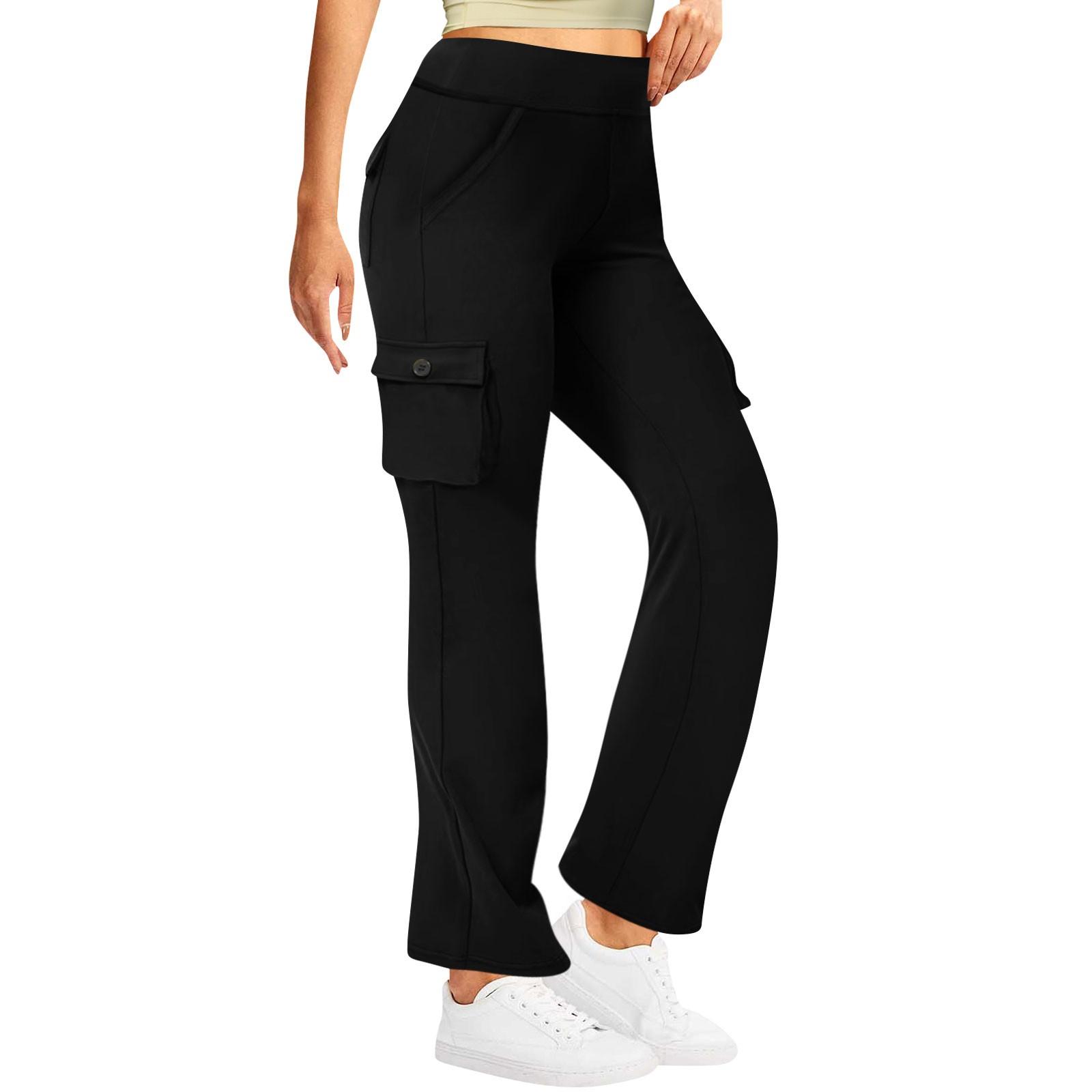 

Женские модные космические боковые карманы, эластичная талия, пуговицы, однотонные брюки с несколькими карманами XXL чёрный