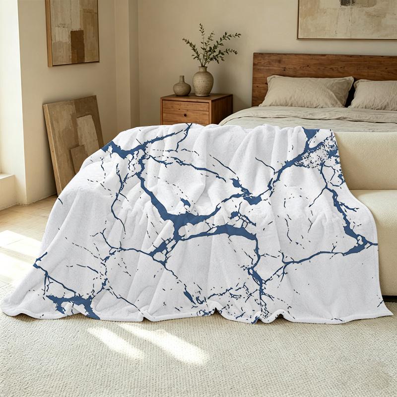 High-Dense Flannel Fleece Blanket - Marble Pattern, Soft Cozy & Warm Throw for Home, Christmas & Halloween, Stylish Couch/Bed Decor
