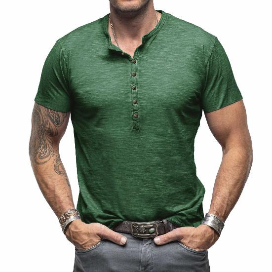 Summer Men's Casual Men's Tops Classic Men's Henley Shirt Bamboo Cotton Pure Cotton Short Sleeve T-Shirt Cool Feeling