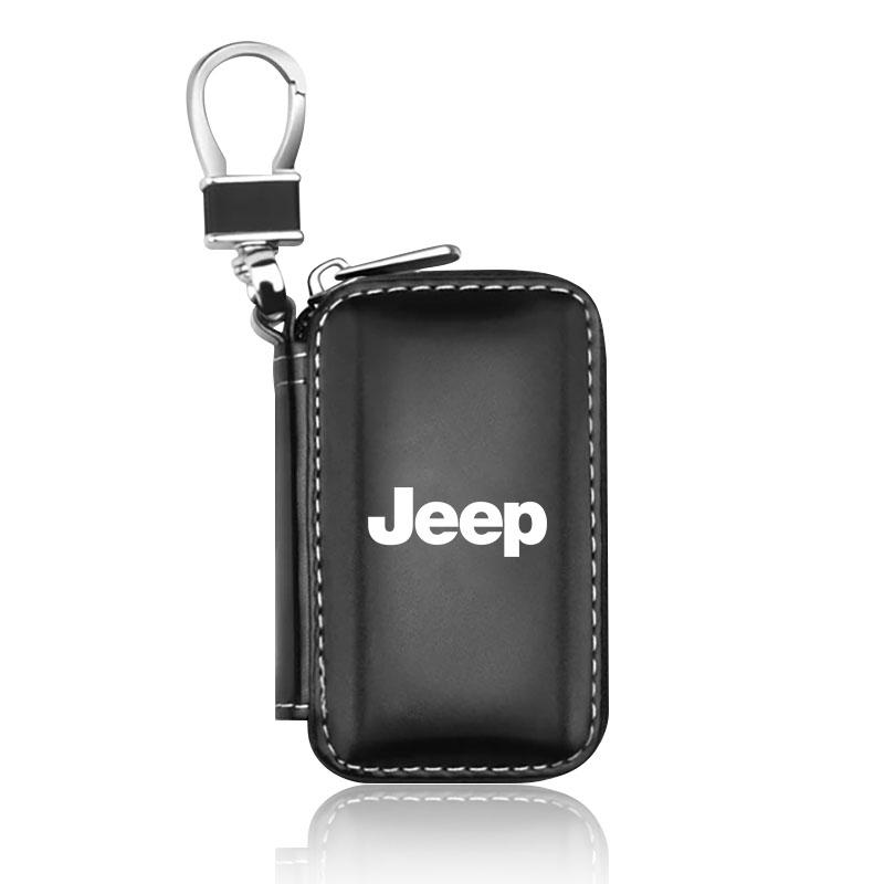1Pcs Leather Emblem Car Key Case Keychain Zipper Key Case Bag for Jeep Grand Cherokee Xj Wk2 Wj Wrangler Jl Compass Commander Car Accessories