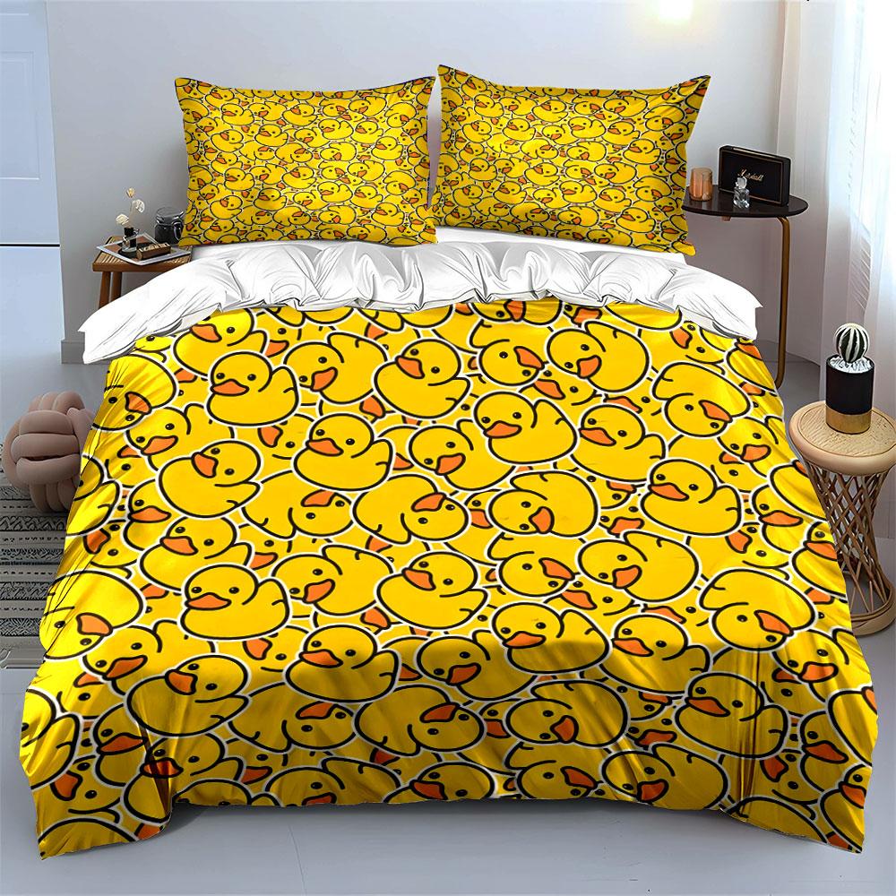 Yellow cartoon duck pattern Print Bedding Set 1 Duvet Cover 2 Pillowcases for Adult and Children Luxury Gift Full Size