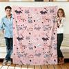 Pink Cat Flannel Blanket Cute Paw Print Kawaii Hearts Throw for Sofa Gift Decor