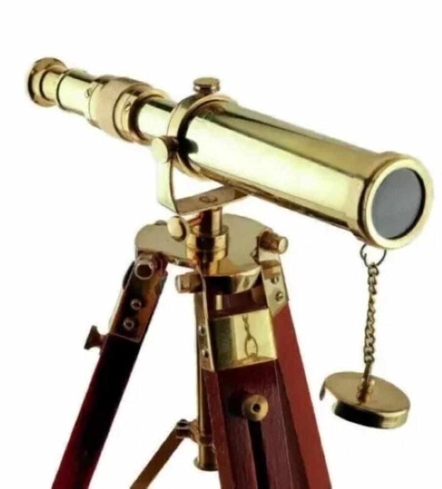 Brass Telescope With Wooden Tripod Stand Maritime Nautical Vintage Desk Décor
