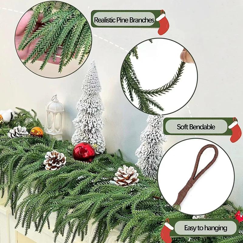 WTEMPO Christmas Wreath Fake Pine Tree Flower Vine for Fence Fireplace Decorations Christmas Indoor Outdoor Decorations Christmas Tree Decorations