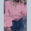 2024 Fashion Women's 100% Cotton Solid Casual Lapel Button Shirt with Semi-Puffy Sleeves