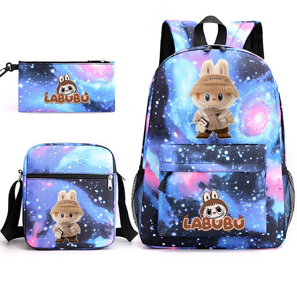 Labubu Surrounding Primary and Secondary School Students Fashion Backpack Casual Schoolbag Three-piece Set