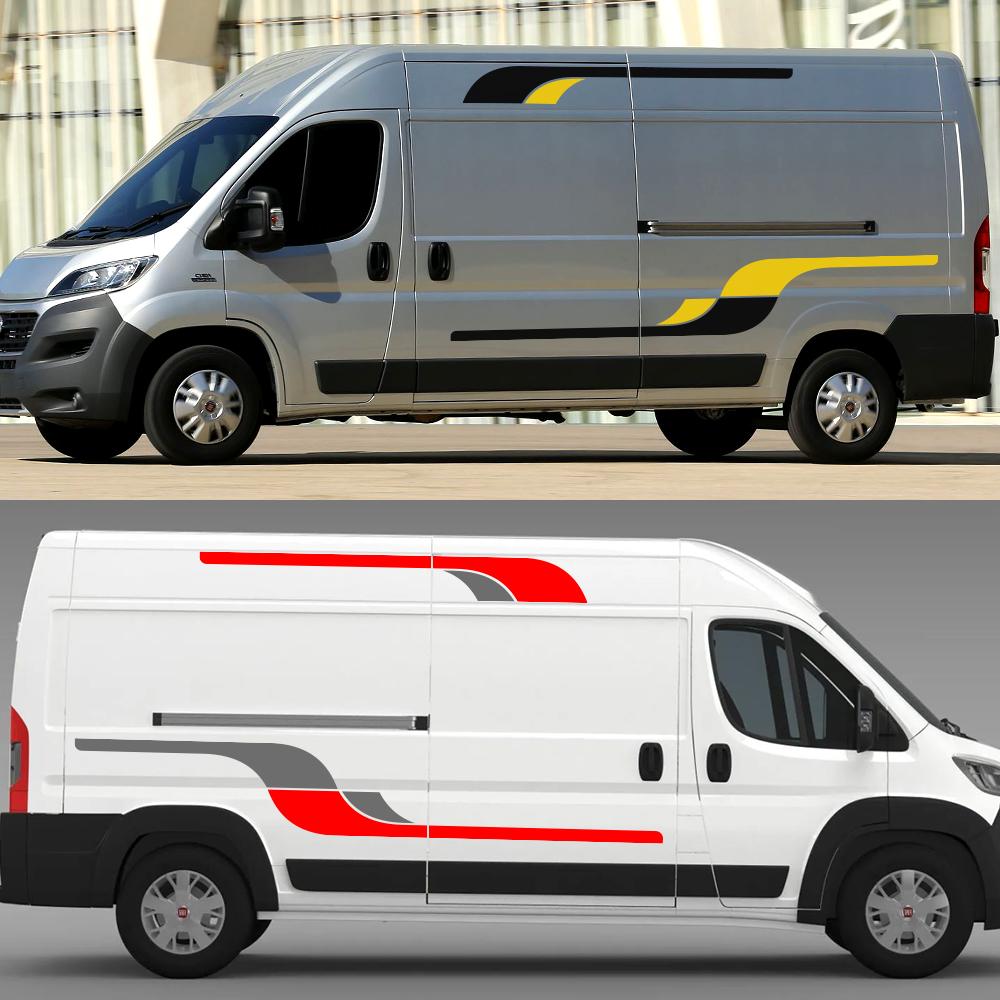 4PCS Car Long Side Stickers Graphics Camper Van Auto Racing Decals For Fiat Ducato Vinyl Film Accessories DIY Decoration