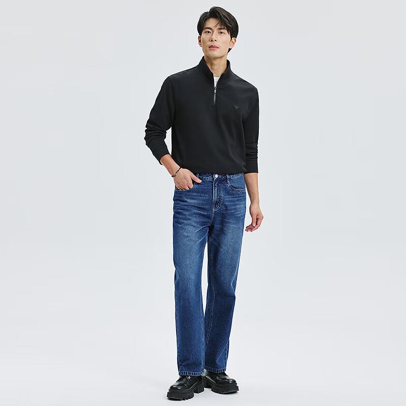 Septwolves Men's Washed Straight Leg 100% Cotton Denim Jeans