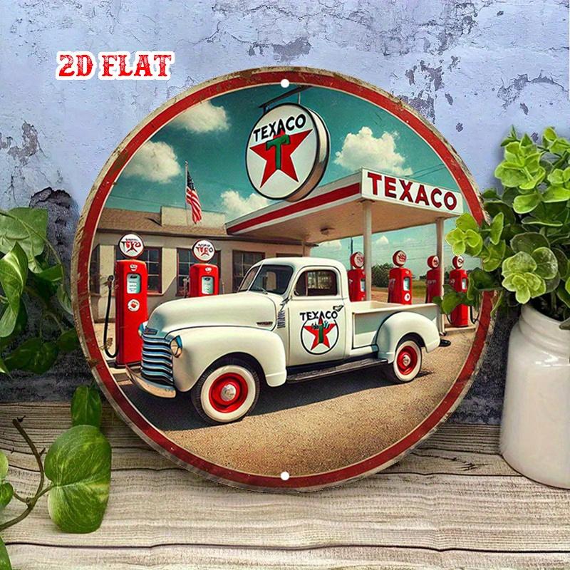 HD Tin Sign Vintage Texaco Gas Station Pickup Truck Round Metal Wall Art Retro Garage Decor