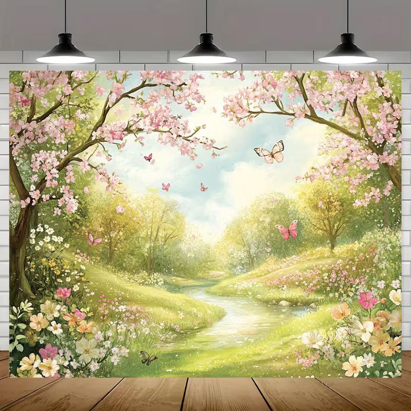 

2D Enchanted Cherry Blossom Backdrop Spring Garden Party Photo Booth Background 47.2x31.5inch/120*80cm