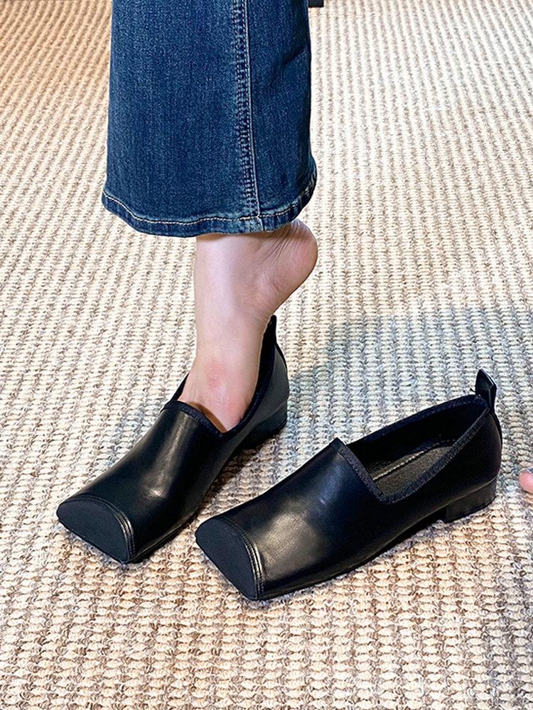 Fashion Square-Toed Single-Shoe Women'S French Retro Pig Nose Shoes Niche Low-Heeled Mary Jenson Style Gentle Evening Shoes, Large Size