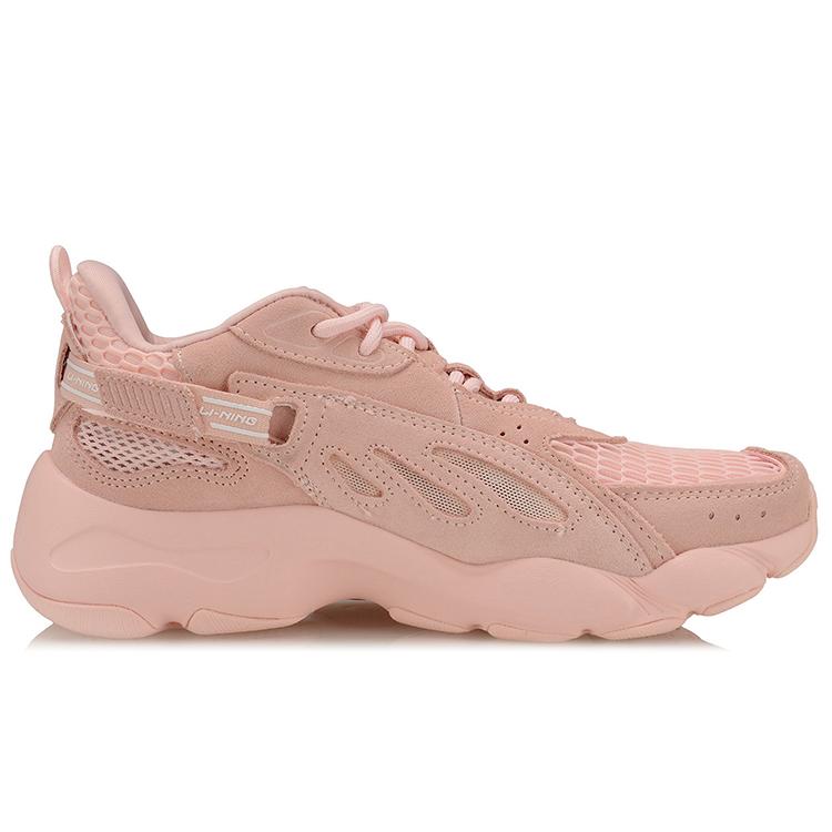 Li Ning Butterfly Textile, Synthetic Leather Slip Resistant Abrasion Resistant Low top Chunky Sneakers Women's Pink AGLP104-2
