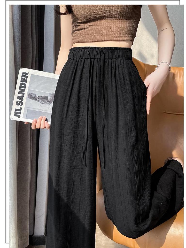 Drapey Yamamoto Women's Plus Size Ice Silk Wide Leg Pants - Summer Thin, Slimming, Sun Protection, Textured Casual Fit