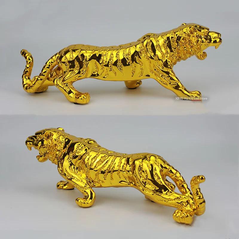 Golden Tiger Animal Sculpture, Electroplated Resin Crafts, Home Decoration, Living Room and Office Desk Decoration Ornaments
