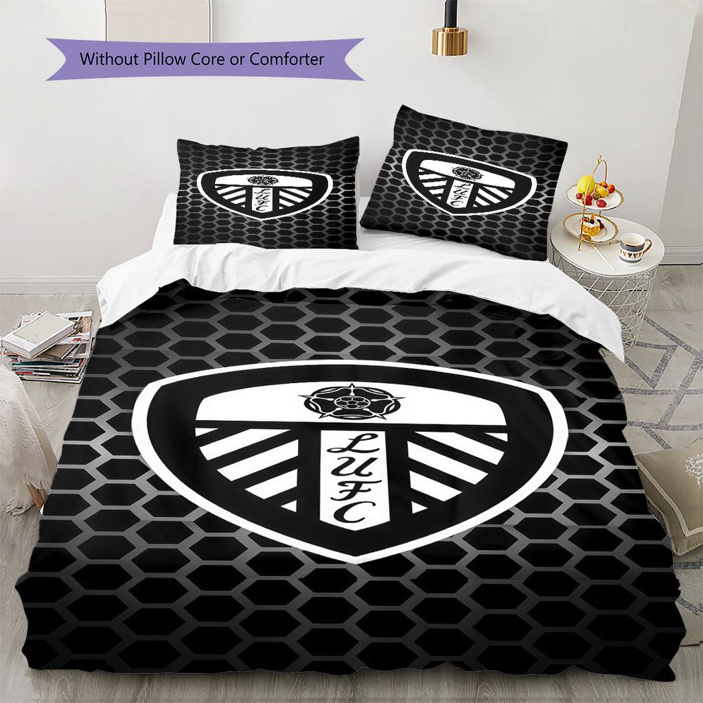Leeds United A.F.C. Logo Bedding Quilt Set Quilt Cover Pillowcase Home Decoration Birthday Gift (1 * Duvet Cover + 2 * Pillowcase, Without Core)