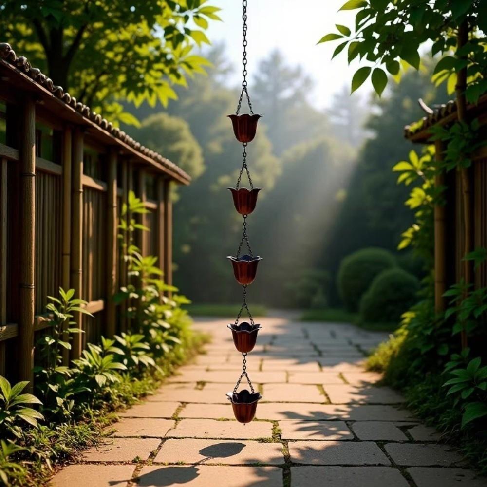 7 Cups Metal Tulip Rain Chain Japanese Style Water Drainage Chain Rain Chain for Gutters Landscape