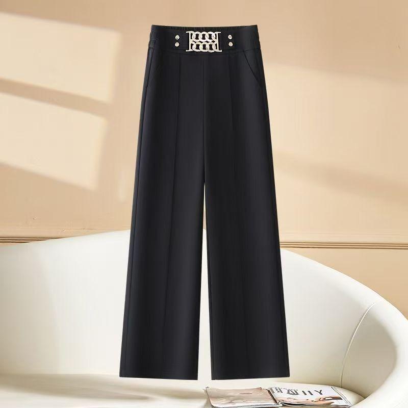 Versatile Pendant Wide-leg Pocket Solid Color New High-end Elastic High-waist Casual Pants