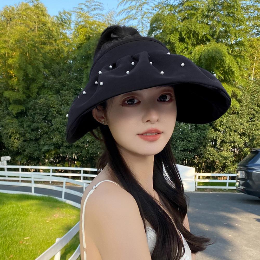 Pearl Empty Top Hat Tied Ponytail Windproof Hat Versatile Cycling Hat  Summer