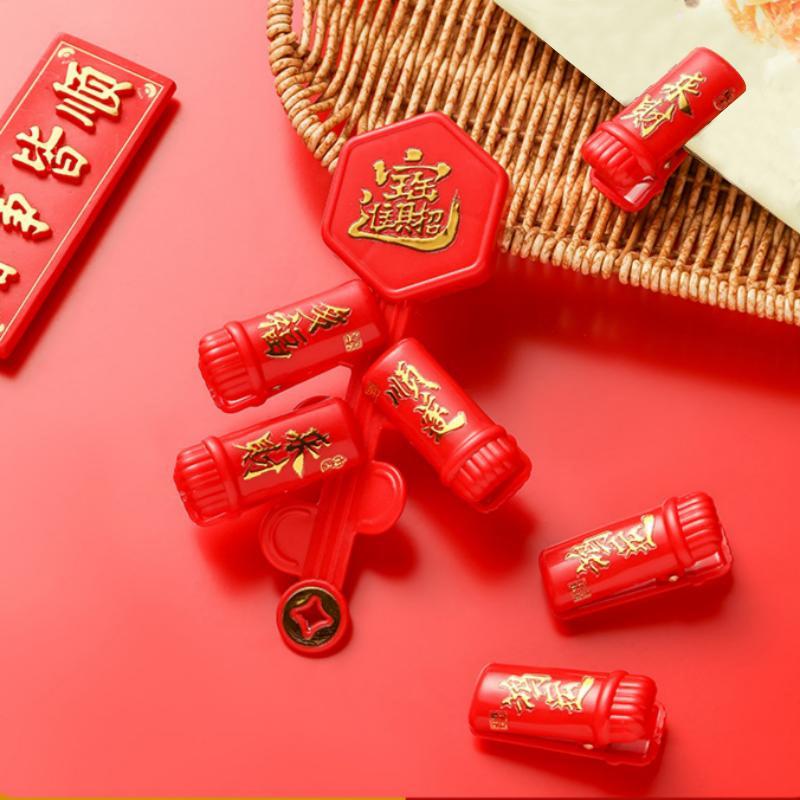 

Chinese Year Firecrackers Shaped Sealing Clip Magnetic For Snack Sealing Food Clips Plastic Bag Seasoning Sealing Strips 5 pcs
