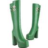Black Knee High Boots For Women Platform Winter Shoes Green Heels Sexy Long Shoes Zipper Party Boots Lady Large Size