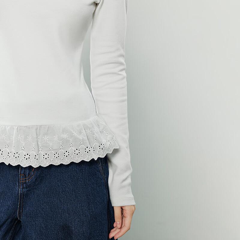 Women's Faux Cashmere Lace Spliced Thermal Long-Sleeve Top