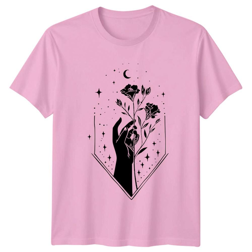 Witchy Hand Holding Flowers Celestial Moon Stars Magic TShirt