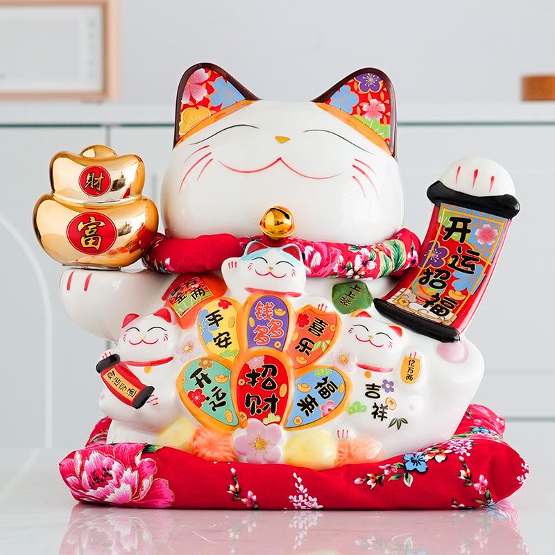 9,5 Zoll Keramik Manaki Neko Feng Shui Ornament Glückskatze Sparschwein Geschäftsgeschenk Heimdekoration Spardose