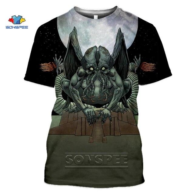 

Футболка с 3D принтом «Ктулху и Лавкрафт Мискатоник» для мужчин, забавный летний топ с круглым вырезом для женщин «Зов Ктулху» XXXL