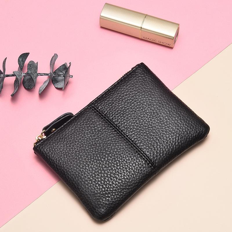 Leather change bag Women's mini key bag Simple double zipper coin change bag First layer cowhide short small wallet