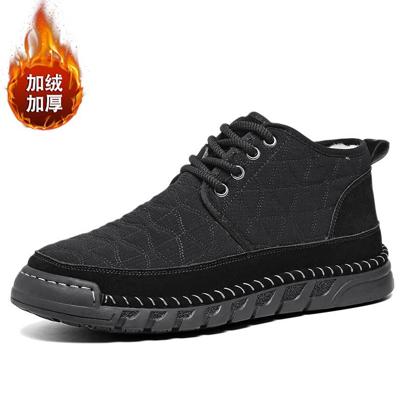 Cotton shoes men's winter velvet warm short boots snow boots men's shoes men's high-top non-slip and wear-resistant lace-up short boots