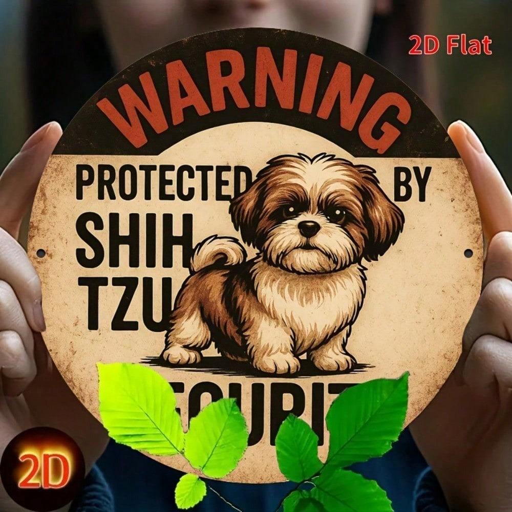 Shih Tzu Security Dog Metal Sign - 7.8 X 7.8 Durable Tin Wall Decor for Home, Office, or Garage