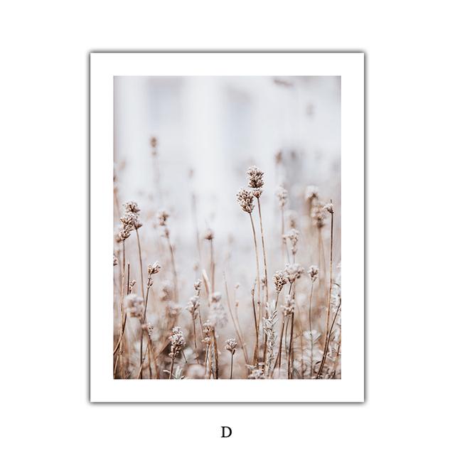 Autumn and Winter Snow Scene Poster Reed Wildflowers Painting Pine Prints Hay Posters Nordic Canvas Art Pictures Decoration