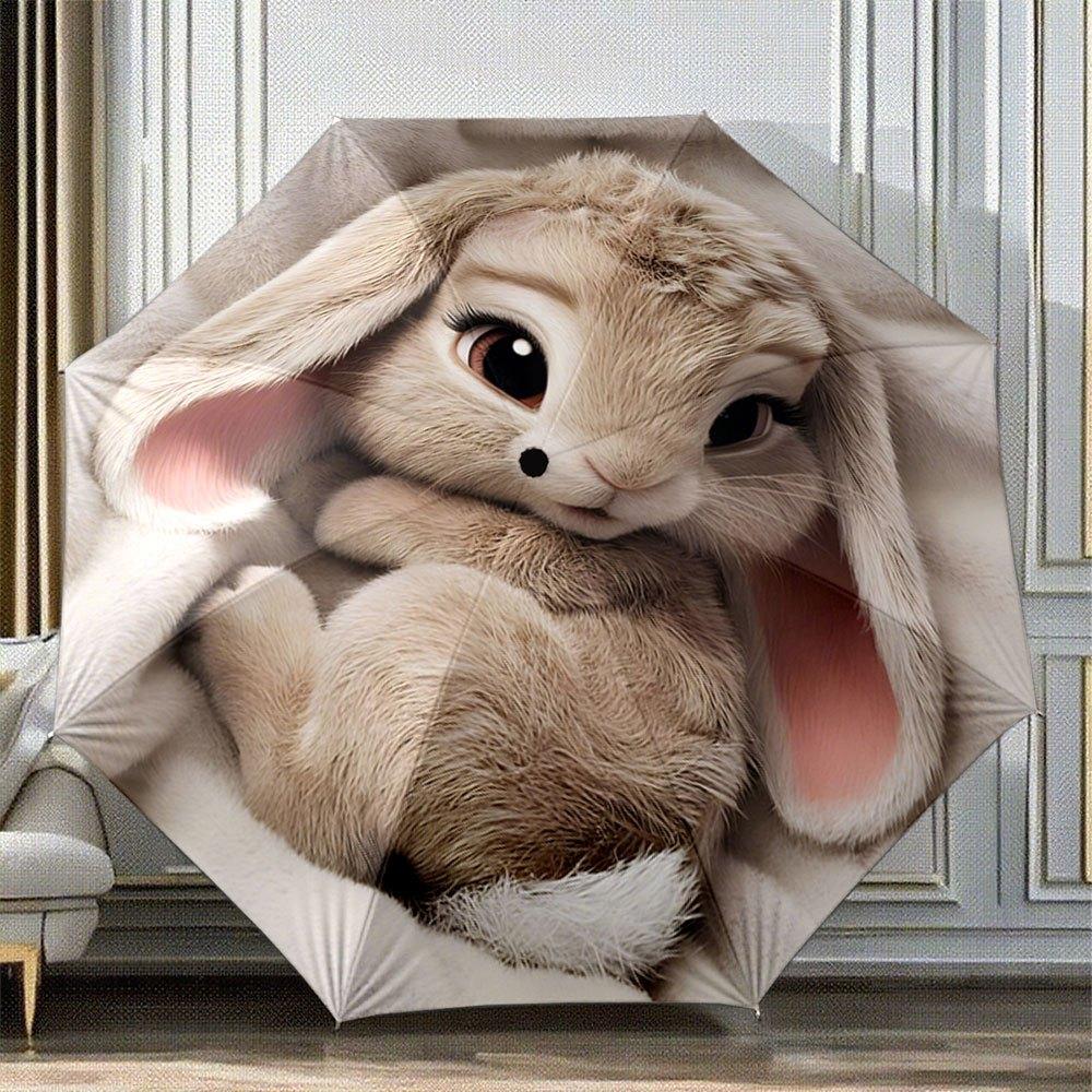 

Automatic Folding Umbrella with Cute Bunny Design - Portable Collapsible 8-Rib Durable Canopy, Compact Travel Umbrella for Wom (as the picture,Iron&8K)
