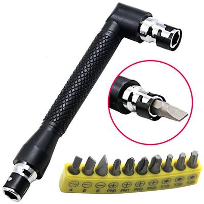 1set L-shaped 1/4 Hexagonal Screwdriver Bit 90 Degree Double Head Handle Black 6.35 Wrench 10pc Yellow Tape Screwdriver Bit Tool Set