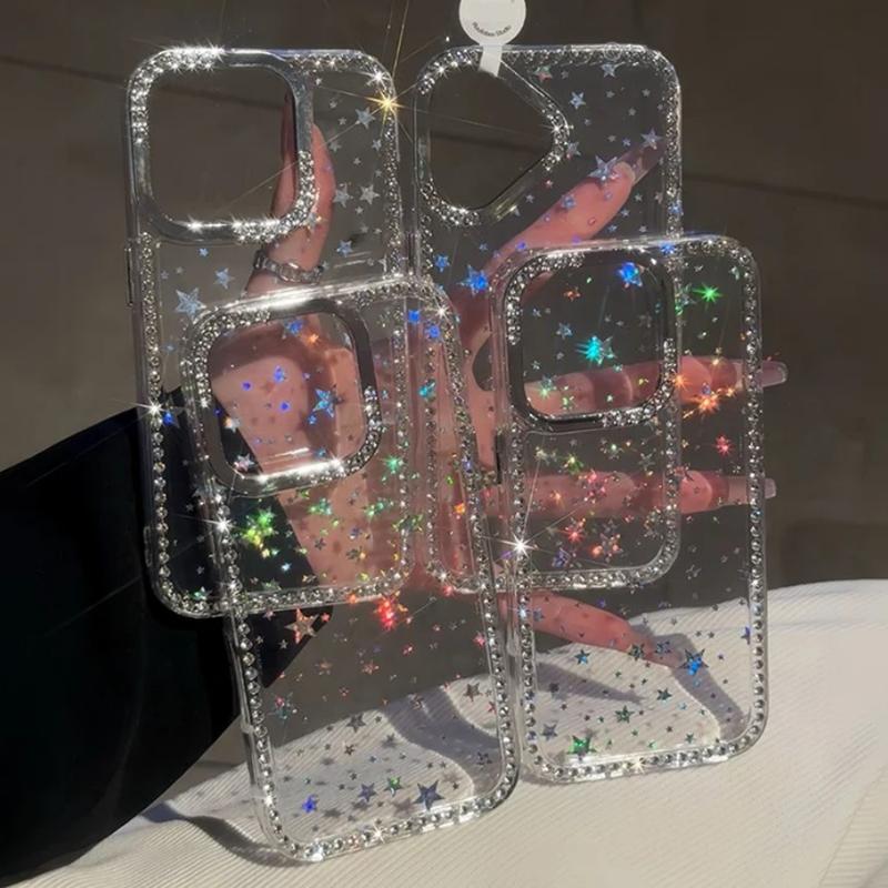 Luxury Diamond Star Glitter Phone Case For iPhone 17 Air 16 15 14 13 12 11 Pro Max Plus Bling Clear Shockproof Soft Bumper Cover