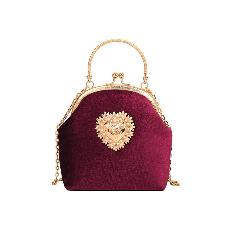 Woman Bag Vintage Chinese Style Velvet Shell Clutch With Chain For Evening Events