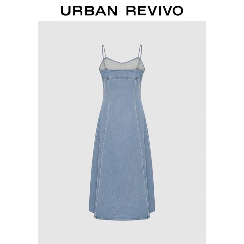 

Женское ретро платье UR с V-образным вырезом, разрезом и джинсовыми бретелями-спагетти XS