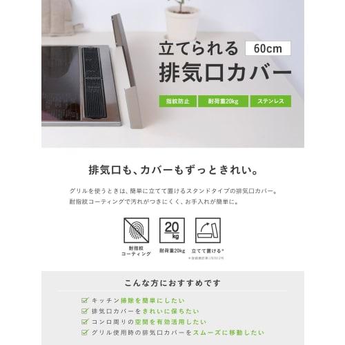 Standable Exhaust Vent Cover, 60cm, Stainless Steel, Fingerprint-Resistant, 20kg Weight Capacity, Anti-Fingerprint Coating, Slim, Silver, Flat Type, F