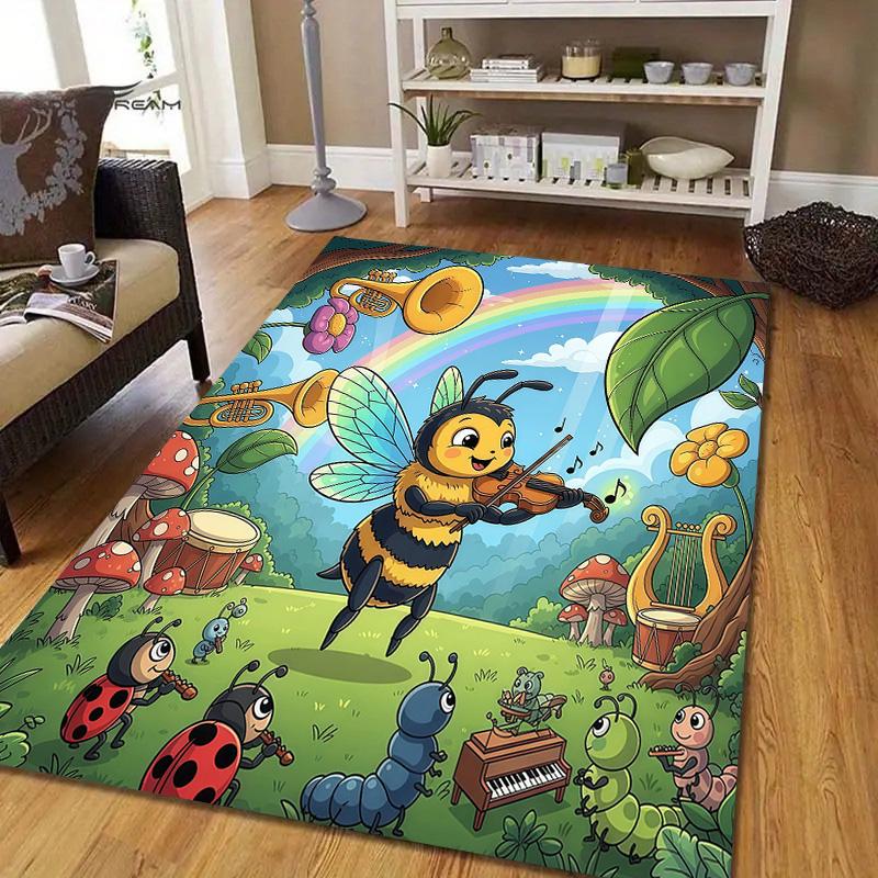 Maya the Bee Flannel Pattern Square Carpet,Area Rug,Carpet Rug for Living Room Bedroom Sofa Playroom Decor,Non-slip Floor Mat
