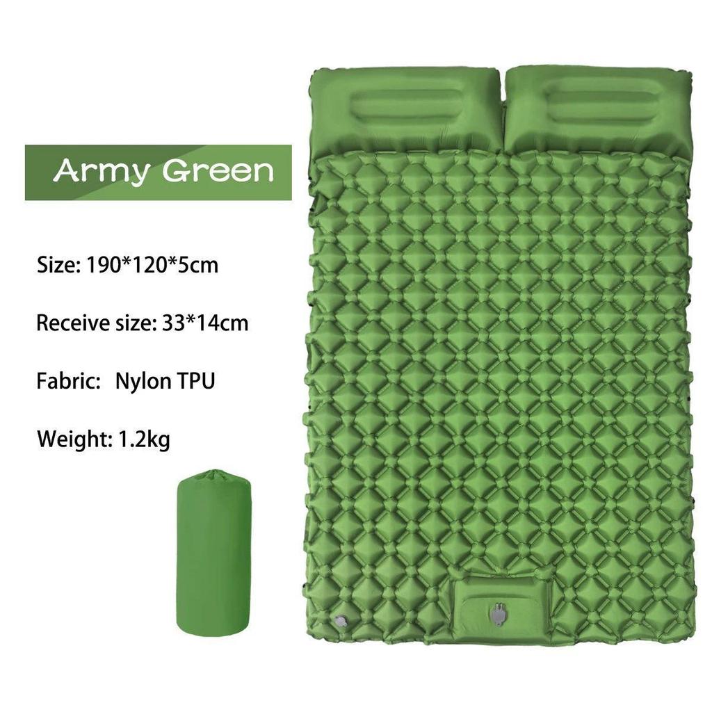 Double Inflatable Camping Pad with Built-in Foot Pump & Pillow - TPU Rhombus Design for Outdoor Sleeping