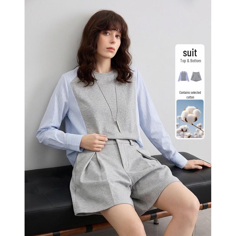 Demana Breathable Cotton Striped Two-Piece Set S