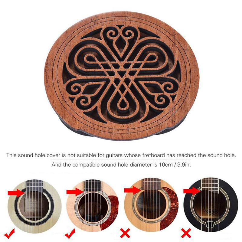 Houten Gitaar Klankgat Afdekking, Demper Afdekking, Mahonie EQ Akoestische Folk Gitaar, Openwerk Gesneden Klankgat Afdekking